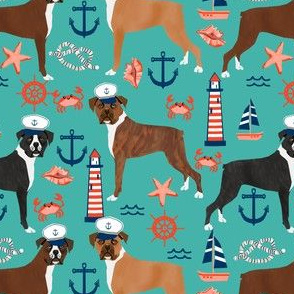 boxer nautical fabric  summer tropical fabric boxer dogs fabric - turquoise