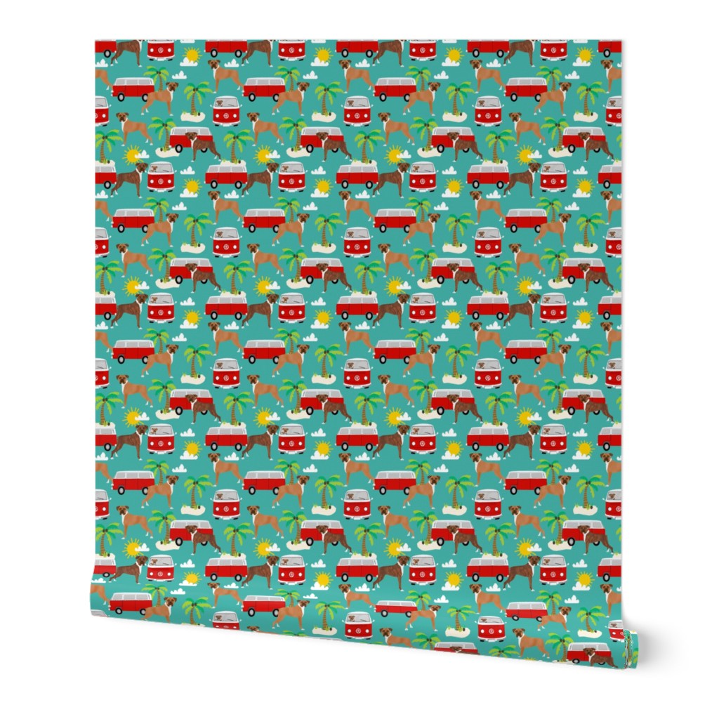 boxer  fabric boxer dogs fabric - turquoise