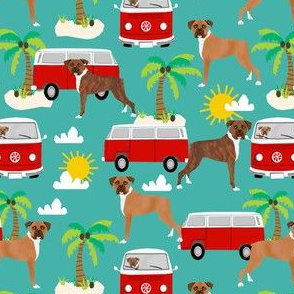 boxer  fabric boxer dogs fabric - turquoise