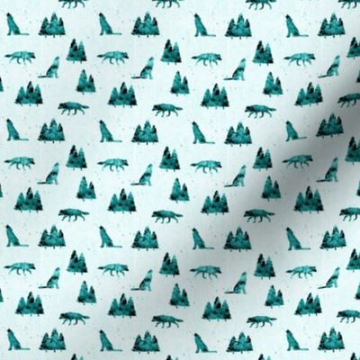 (micro print) wolves on teal