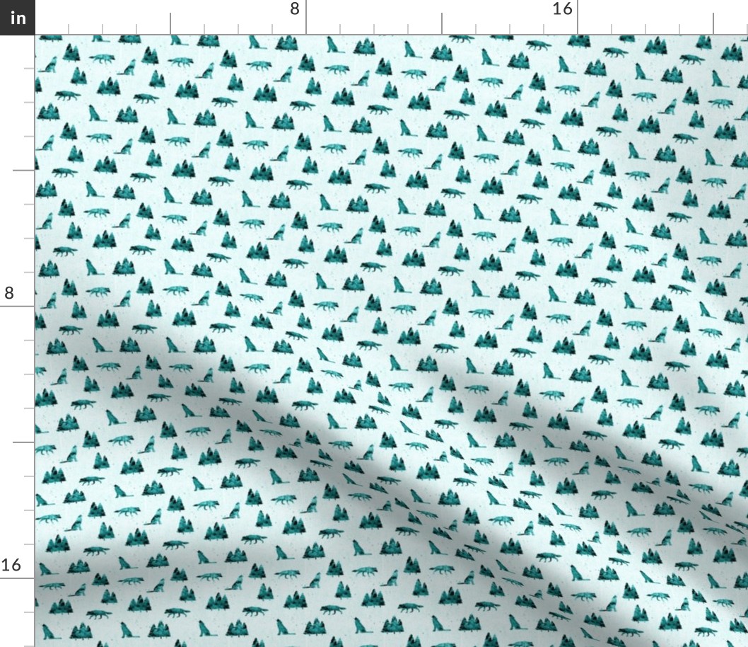 (micro print) wolves on teal