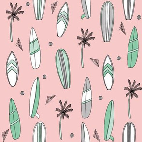 surfboard fabric // surf tropical summer design - pink and mint