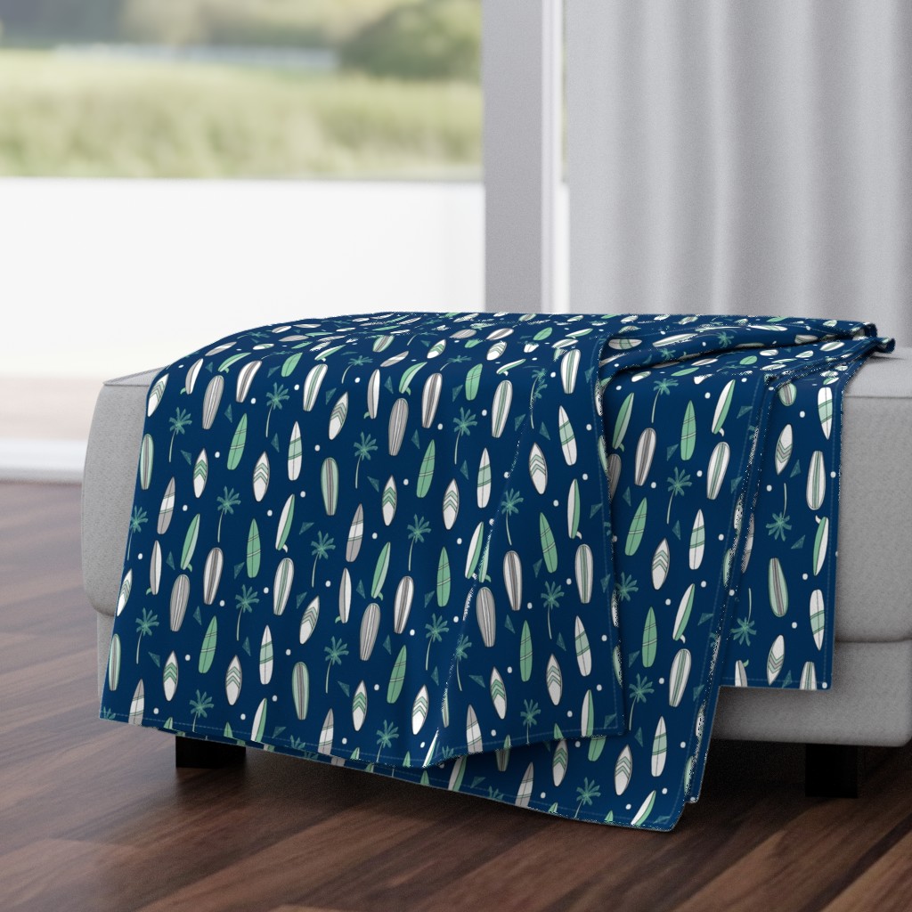 surfboard fabric // surf tropical summer design - navy and mint