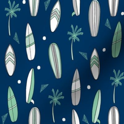 surfboard fabric // surf tropical summer design - navy and mint