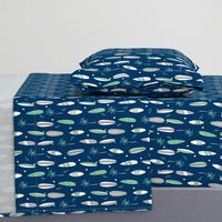 surfboard fabric // surf tropical summer design - navy and mint