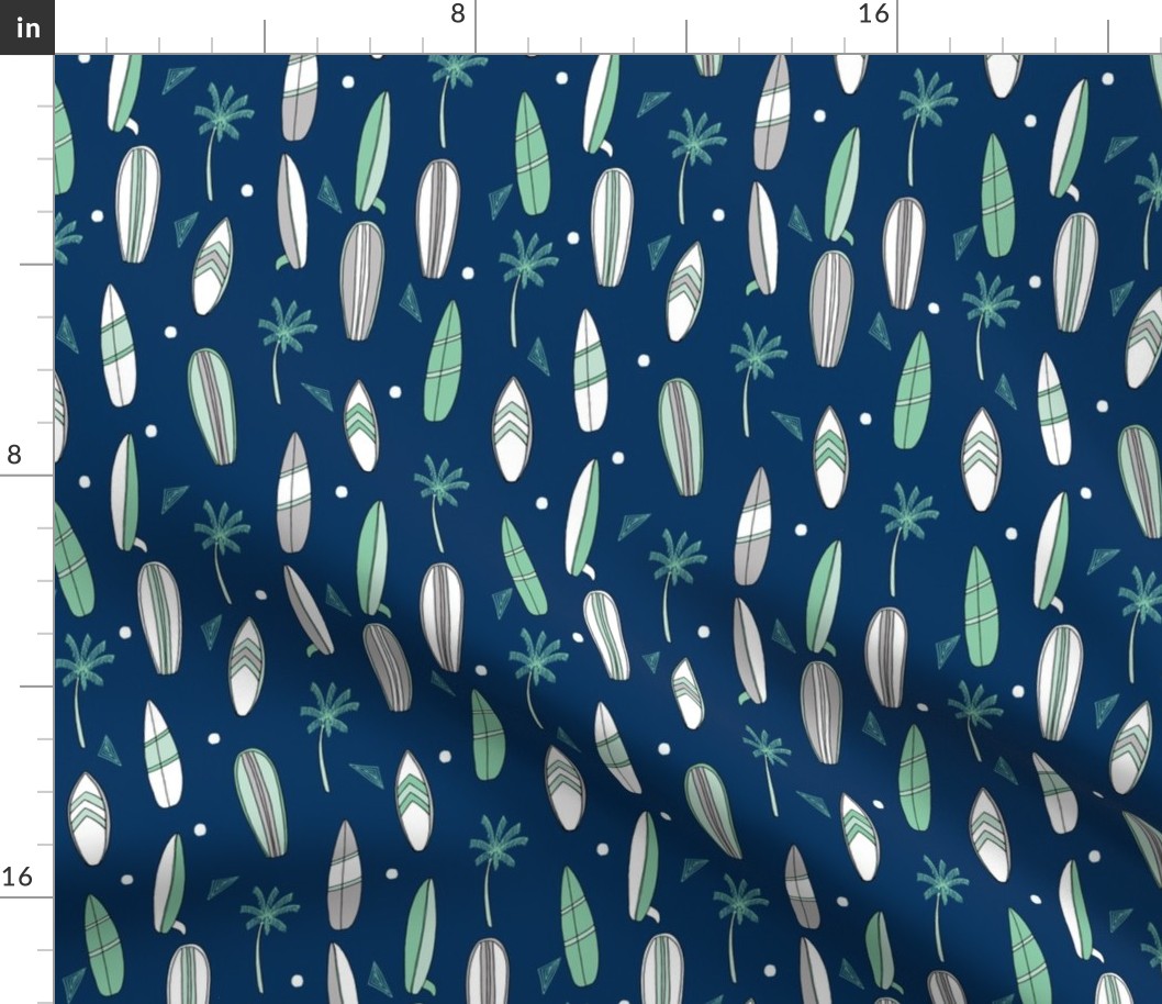 surfboard fabric // surf tropical summer design - navy and mint