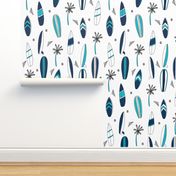 surfboard fabric // surf tropical summer design - navy and white