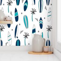 surfboard fabric // surf tropical summer design - navy and white