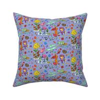 birds and flowers, large scale, violet purple lavender blue periwinkle