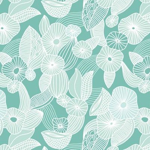 Retro mid century style flowers and blossom summer leaves minty green