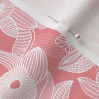 Retro mid century style flowers and blossom summer leaves pastel pink