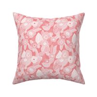 Retro mid century style flowers and blossom summer leaves pastel pink