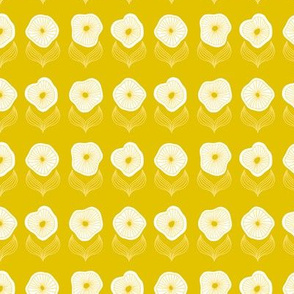 Retro mid century style poppy print flower summer blossom ochre yellow