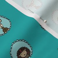 Doe and Hedgehog portraits in teal