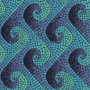 sideways wave mosaic - indigo, blue, aqua, green