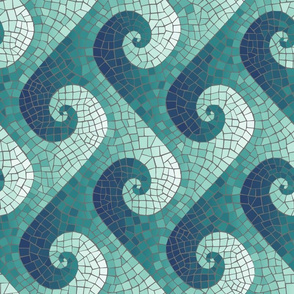 sideways wave mosaic - navy, teal, white