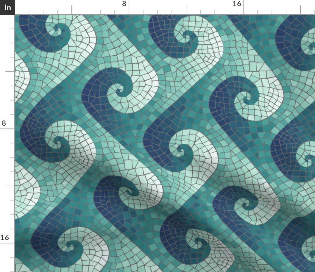 sideways wave mosaic - navy, teal, white