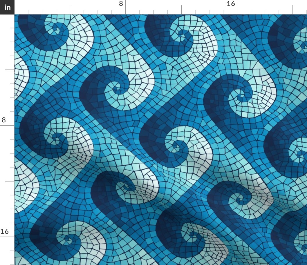 wave mosaic - navy, blue, cyan, aqua - sideways