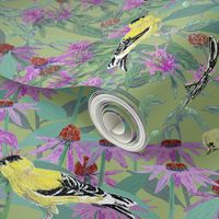 Goldfinches and Purple Flowers