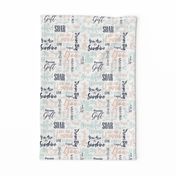 Peach Mint & Navy Blue Baby Love Words & Hearts Nursery Fabric