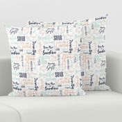 Peach Mint & Navy Blue Baby Love Words & Hearts Nursery Fabric