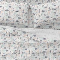 Peach Mint & Navy Blue Baby Love Words & Hearts Nursery Fabric