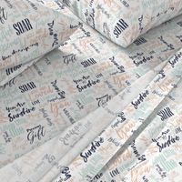 Peach Mint & Navy Blue Baby Love Words & Hearts Nursery Fabric