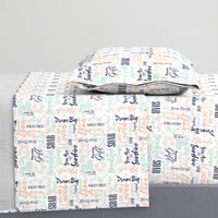 Peach Mint & Navy Blue Baby Love Words & Hearts Nursery Fabric