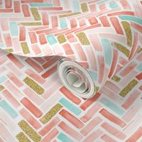 coral mint gold herringbone small scale