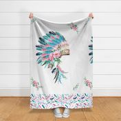 2 Yard Panel with Trim / Aqua & Pink Headdress with 13" TRIM