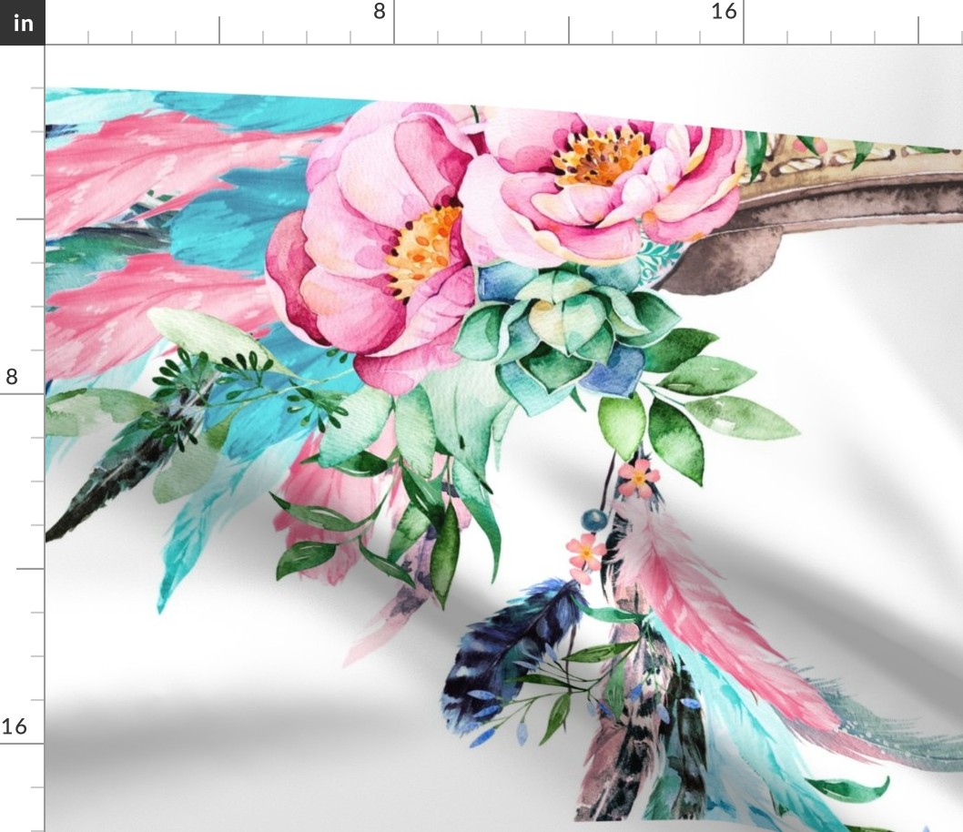 2 Yard Panel with Trim / Aqua & Pink Headdress with 13" TRIM