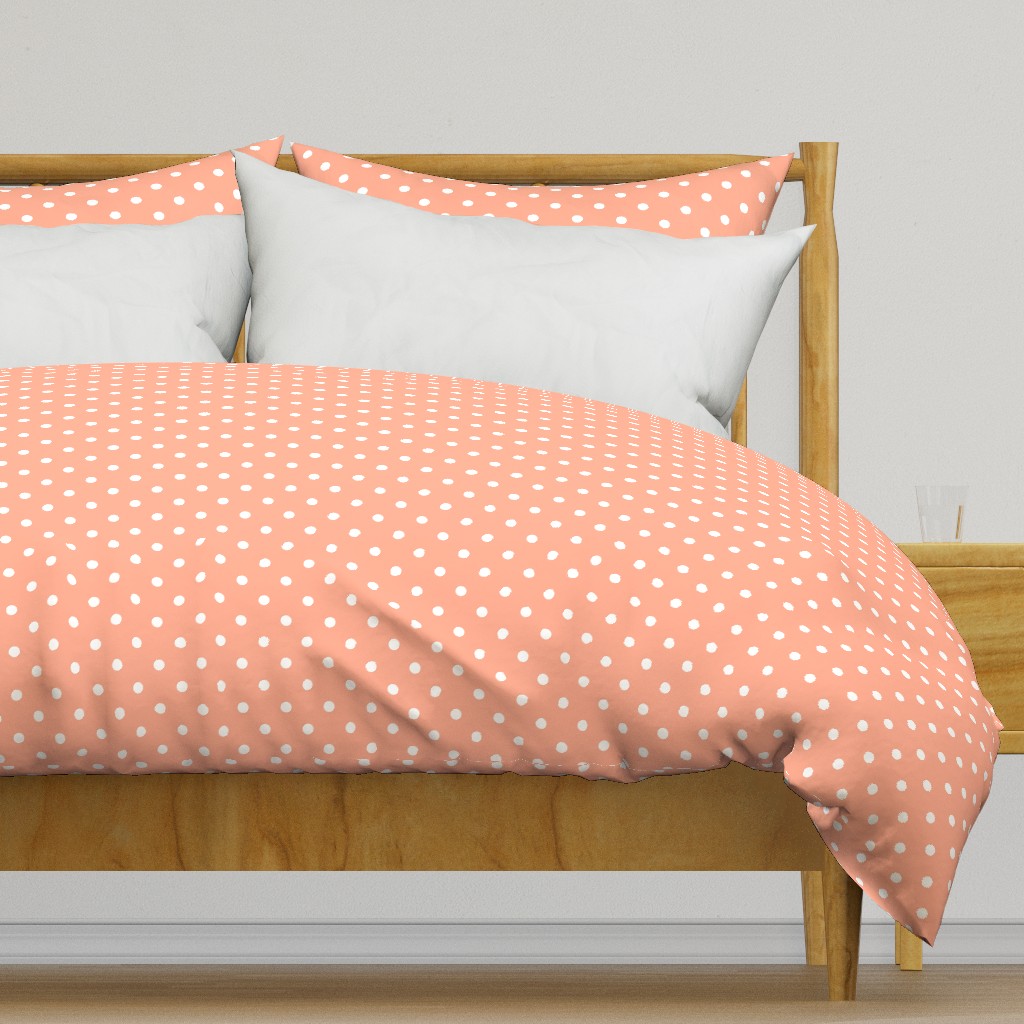 Peach and White Polka Dots