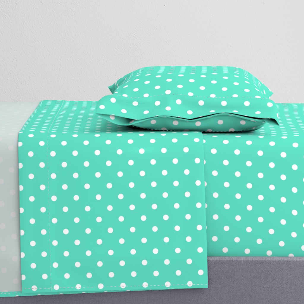 Aqua and White Polka Dots