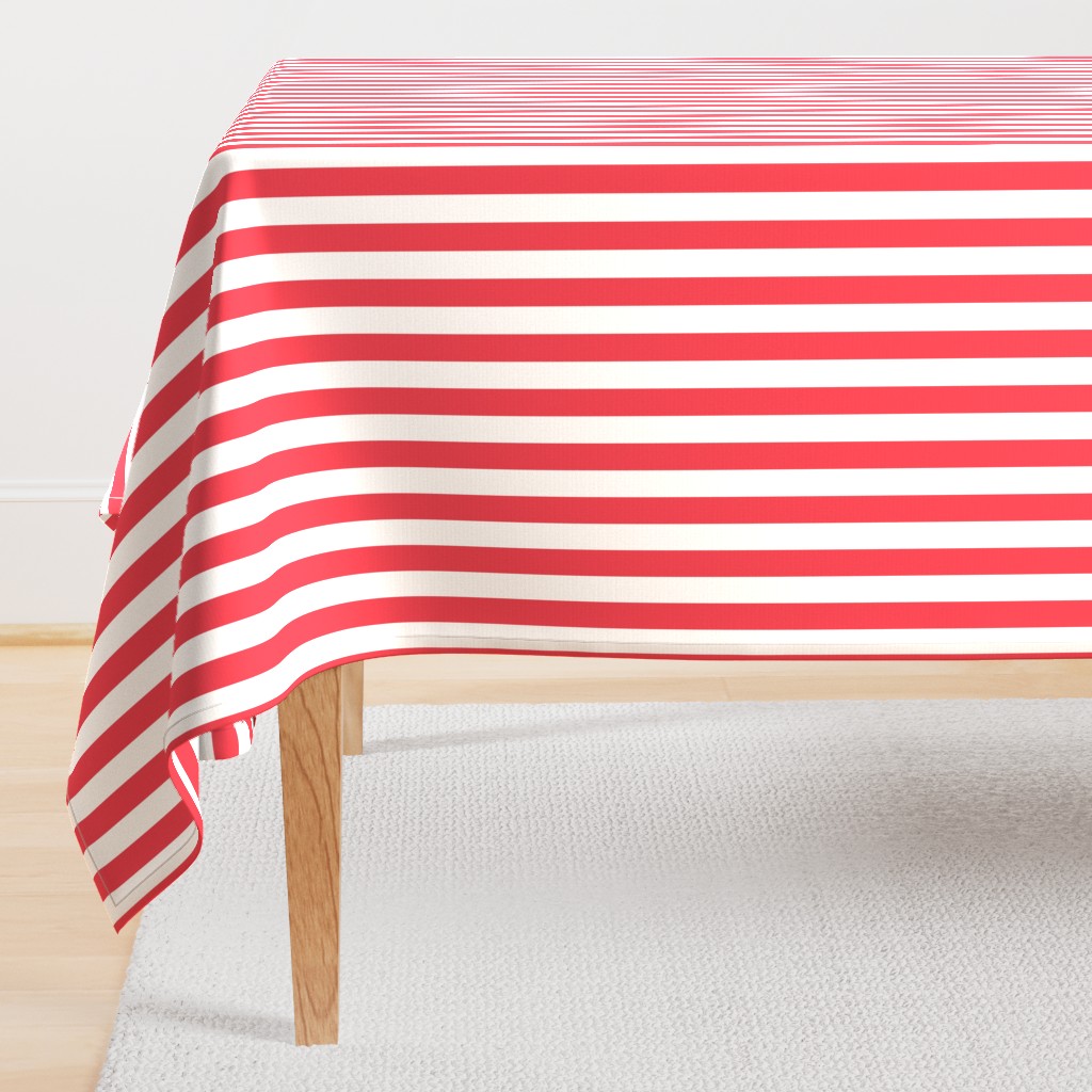 Coral and White 1 inch Wide Stripes