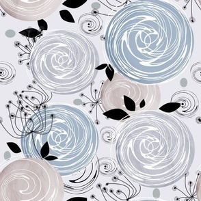 Gray beige abstract retro roses pattern