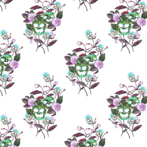 Pansy Bright GReen, Purple Aqua on White