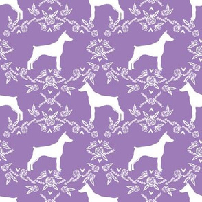 Doberman Pinscher silhouette floral purple