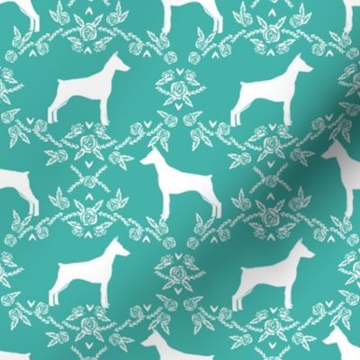 Doberman Pinscher silhouette floral turquoise