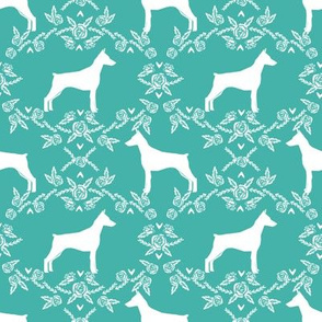 Doberman Pinscher silhouette floral turquoise