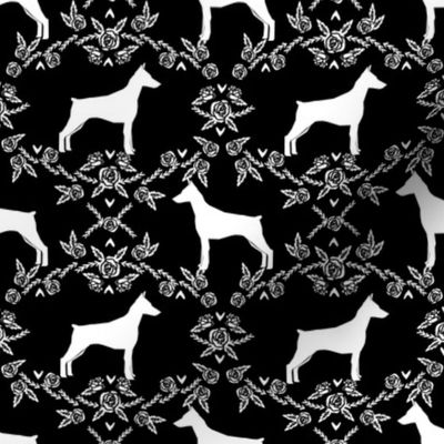 Doberman Pinscher silhouette floral black and white