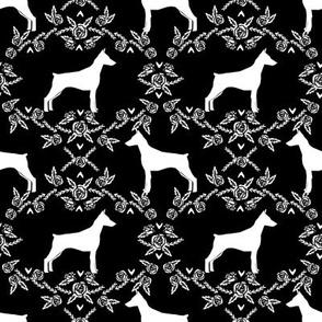 Doberman Pinscher silhouette floral black and white