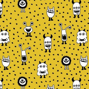 Super freaky monsters cool quirky fantasy creatures gender neutral mustard yellow