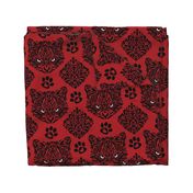 Mystic Cat Damask - Red Background 