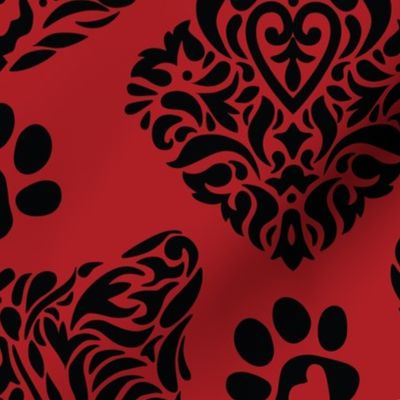 Mystic Cat Damask - Red Background 