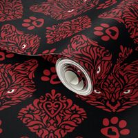 Cat Damask - Red on Black Background