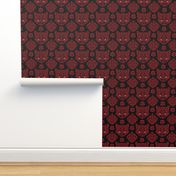 Cat Damask - Red on Black Background