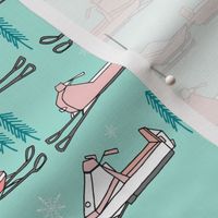 snowmobiles fabric // vintage snowmobile illustration, winter outdoors snow fabric by andrea lauren - pastel