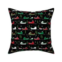 snowmobiles fabric // vintage snowmobile illustration, winter outdoors snow fabric by andrea lauren - red and green