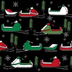 snowmobiles fabric // vintage snowmobile illustration, winter outdoors snow fabric by andrea lauren - red and green