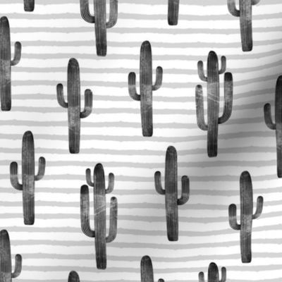 cactus on stripes - monochrome